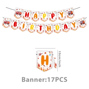 Set de 17 pzas pancarta de cumpleaños de camión de bomberos acuarela con banderas de 15cm alto