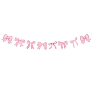 Pink satin bow banner garland for macaron theme girls birthday party decoration