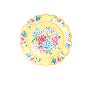 Assiettes jetables élégantes à fleurs avec bord doré pour décoration de fête de thé