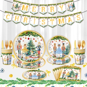Nussknacker Weihnachts Party Besteck Set Weiß Gold Pappteller Becher Servietten Banner Tischdecke Für Feiertags Feier Party Deko
