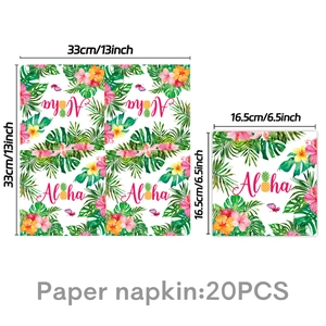 Detail of 20PCS tropical Aloha napkins showing dimensions of 16.5cm and 33cm