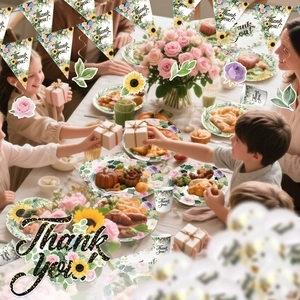 Floral Thanksgiving party tableware set with Thank You paper plates and banners