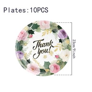 Set of 10 vintage floral paper plates with Thank You text for party table decoration