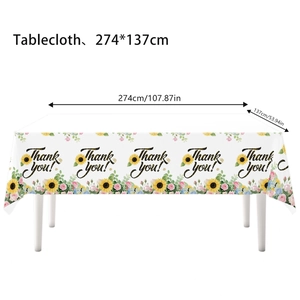 Floral Thanksgiving tablecloth with sunflowers and Thank You text measuring 274x137 cm