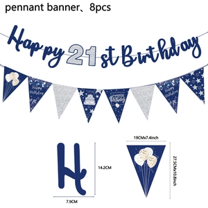 Detailed size specifications for dark blue 21st birthday banner and pennant set
