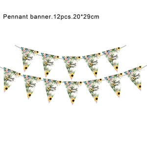 Detail of 12pcs floral pennant banners with Thank You text for party decoration