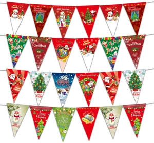 Set of 24 colorful Christmas bunting flags featuring Santa, Reindeer and Merry Christmas text