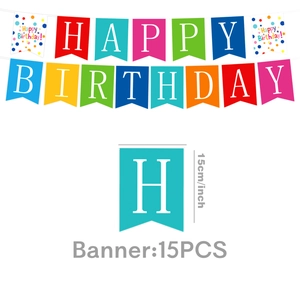 Colorful paper Happy Birthday banner set with 15 flags and 15cm height dimensions