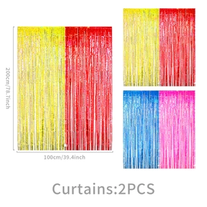 Two-pack of 100x200cm colorful PET foil fringe curtains for party backdrop decor