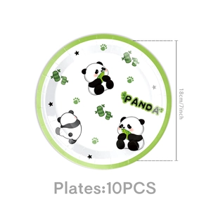 Set of 10 panda theme 7-inch paper plates for birthday party tableware decorations