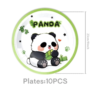 Detail of 9-inch disposable cartoon panda paper plates for birthday party decoration