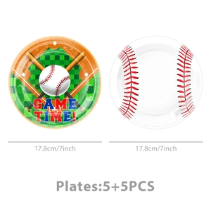 Detailansicht der 18cm Baseball-Party-Pappteller mit Game Time- und Ballmotiven für Kinder