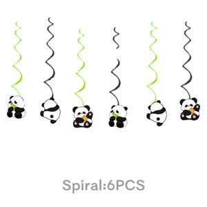 Detailed view of 6-piece cartoon panda spiral swirls for birthday party decorations