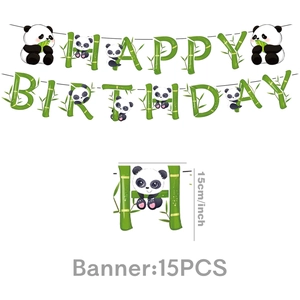 Detailed view of Panda Birthday banner showing 15cm high Happy Birthday letter flags