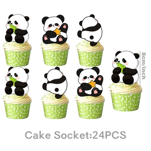 Set of 24 adorable panda cake toppers in three cute poses for birthday party decoration