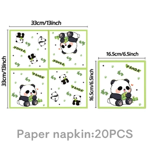 Detailed view of 20PCS panda paper napkins with folded and unfolded size dimensions