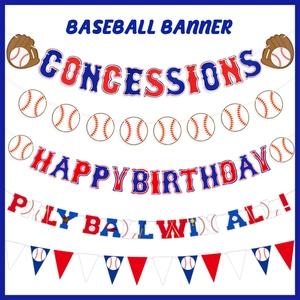Detailset von Baseball-Party-Bannern mit roten und blauen Alles-Gute-Slogans