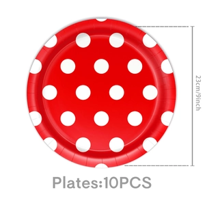 Detail of 9-inch red paper plates with white polka dots, 10-piece set for birthday parties