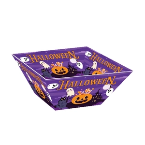 Scatole quadrate viola per snack di Halloween con stampe di zucche e fantasmi per feste