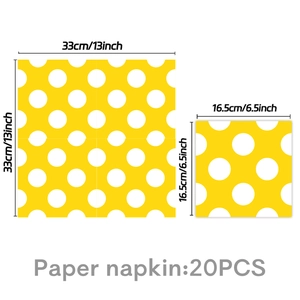 Detailed size chart for yellow polka dot paper napkins 20pcs for birthday party