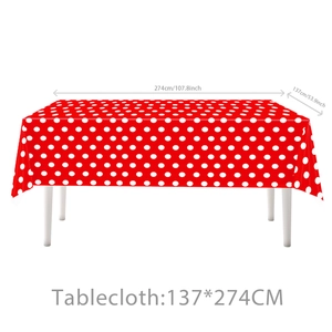 Red and white polka dot party tablecloth measuring 137x274cm for birthday decorations