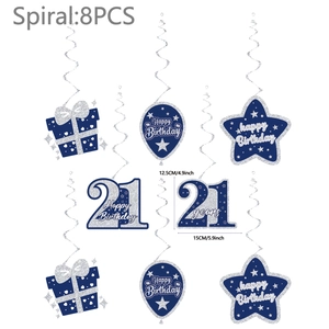 Dunkelblaues und silbernes Deko-Set zum 21. Geburtstag mit glitzernden Spiralen
