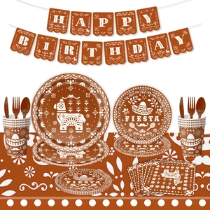 Mexican Fiesta themed birthday party tableware set with plates cups and napkins