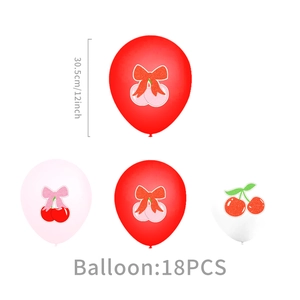 Set of 18 cherry and bow balloons in red pink and white for girls birthday party decor