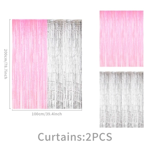 Pink and silver foil fringe curtains set of 2 pieces for party backdrop decoration