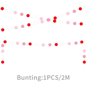 Close-up of 2M long red pink and white paper circle bunting for party decoration