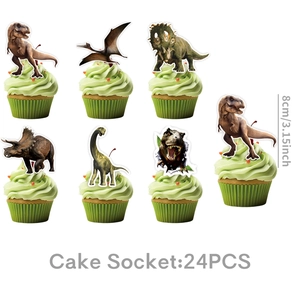 24-piece Jurassic dinosaur cake toppers set featuring T-Rex for birthday party decoration
