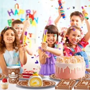 Detail of Day of the Dead party tableware set with sombrero patterns for kids birthday