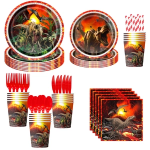 Jurassic volcano dinosaur party tableware set with plates cups napkins and cutlery