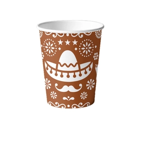 Mexican Day of the Dead disposable paper cups with sugar skulls and cactus pattern