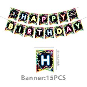 Detailed size view of Happy Birthday glow theme banners for disco party decorations