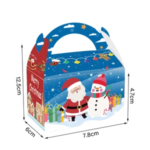 Detailed size diagram of Christmas gift candy box with reindeer antlers and festive prints