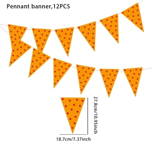 Close-up of orange dragon ball themed pennant banner set with dimensions 27.8x18.7cm