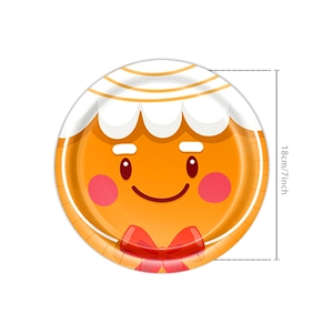 Detailed view of 7-inch gingerbread man paper plate for Christmas party tableware