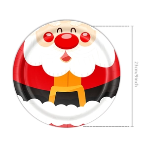 Detailed view of a 9-inch Christmas Santa Claus disposable paper plate for holiday parties
