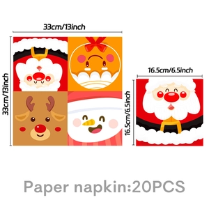 Detail view of 20PCS Christmas napkins with dimensions 33cm and 16.5cm Santa designs
