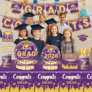 Detail von 2026 Abschlussfeier-Geschirrset mit violetten und goldenen Dekorationen