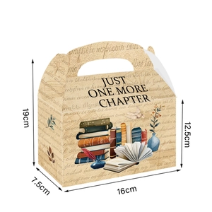 Vintage book-themed paper gift box with floral illustrations and size measurements