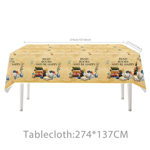 Vintage book theme tablecloth with Read Books and Be Happy print measuring 274x137cm