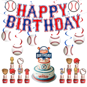 Baseball Geburtstagsparty Deko Set mit rot-blauen Banner und Kuchendekorationen