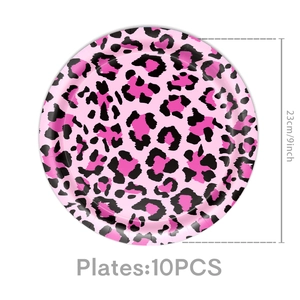 Pink leopard print birthday party paper plates 9-inch 10-piece set for table decoration