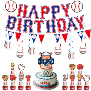 Baseball Geburtstag Party Dekoration Set mit Bannern, Wirbeln und Cupcake Aufsätzen