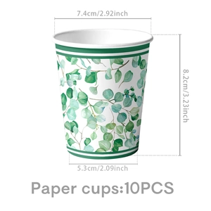 Dimensions détaillées des gobelets en papier eucalyptus avec mesures de diamètre et hauteur