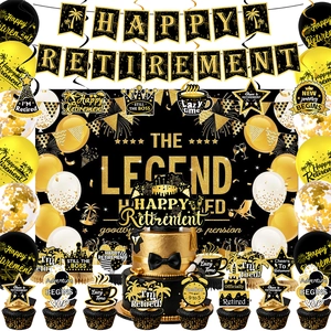 Ruhestand Party-Set in Schwarz und Gold mit Banner, Ballons und Tortendeko