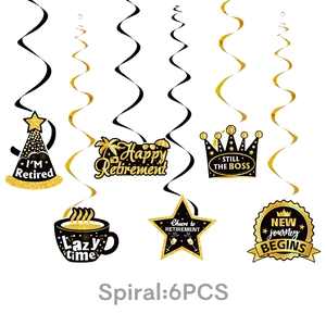 Detail von 6 schwarz-goldenen Ruhestand-Party-Wirbeln mit thematischen Ausschnitten