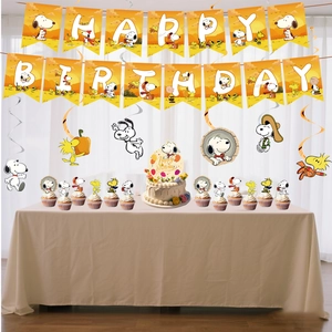 Snoopy theme birthday party decoration set with happy birthday banner and cupcake toppers